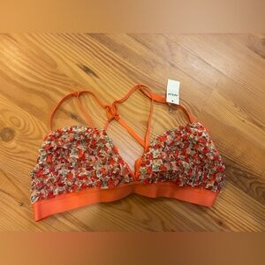 bralette 
Aerie Floral Ruffle Bralette NWT Orange Mesh Racerback Bra Size L